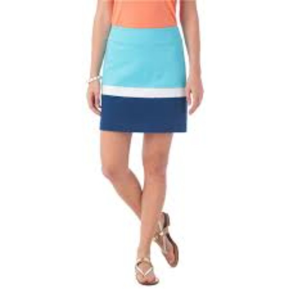 Southern Tide Reese Crystal Blue color block stripe A-line skirt size 6   NWT